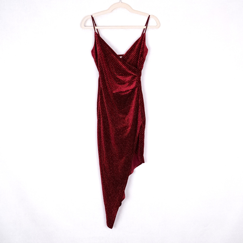 Velvety Velour Glittery Burgundy Cocktail Event Dress Juniors SMALL Asymmetric - Picture 1 of 5